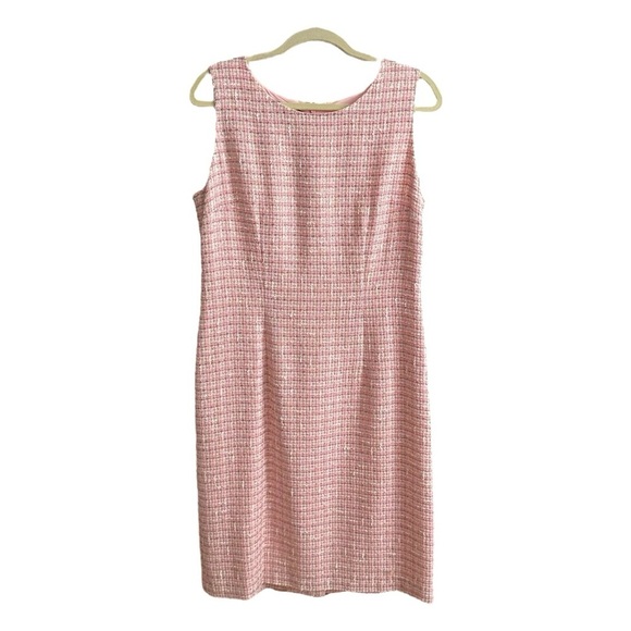 ANNE KLEIN Vintage 90s Pink Tweed Sleeveless Dress Made in Hong Kong Timeless 12 - Picture 1 of 15